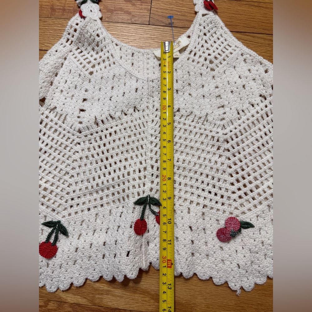 Rebellion Cream Crochet Tank Top with Cherry Appliqués - Picture 8 of 10